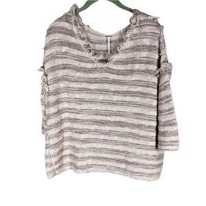 Free People Womens Sz XS Vee Neck Sweater Peachy Blush Drop Shoulder Raw Edges